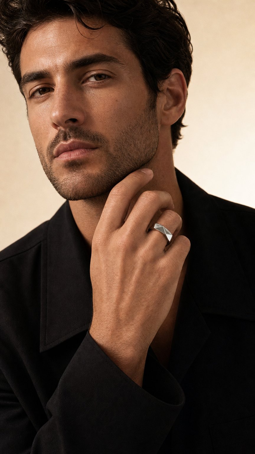AI product shot of IMPERARI AXIOM MEN’S RING – WHITE GOLD