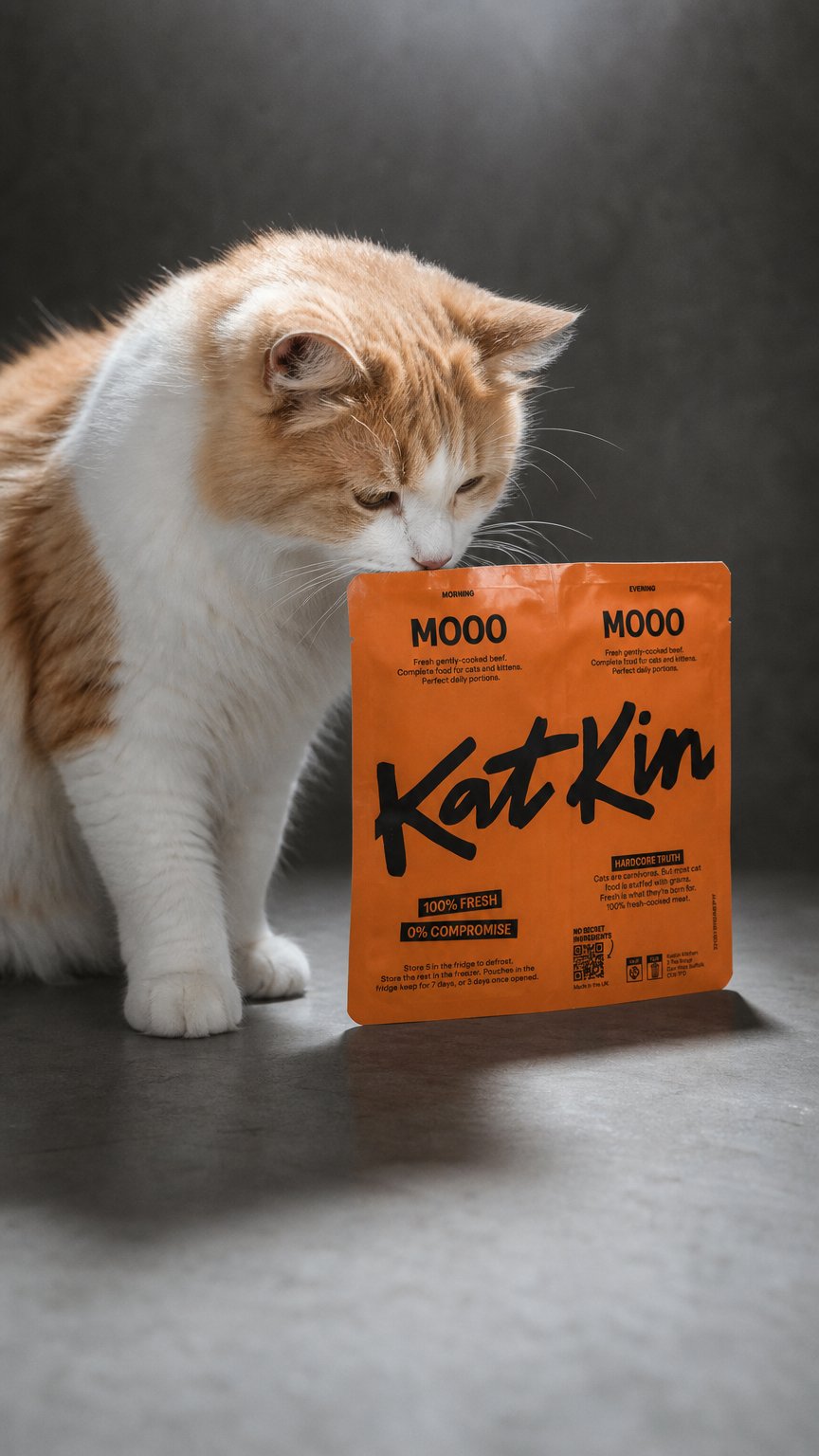 AI product shot of MOOO: Fresh beef cat food