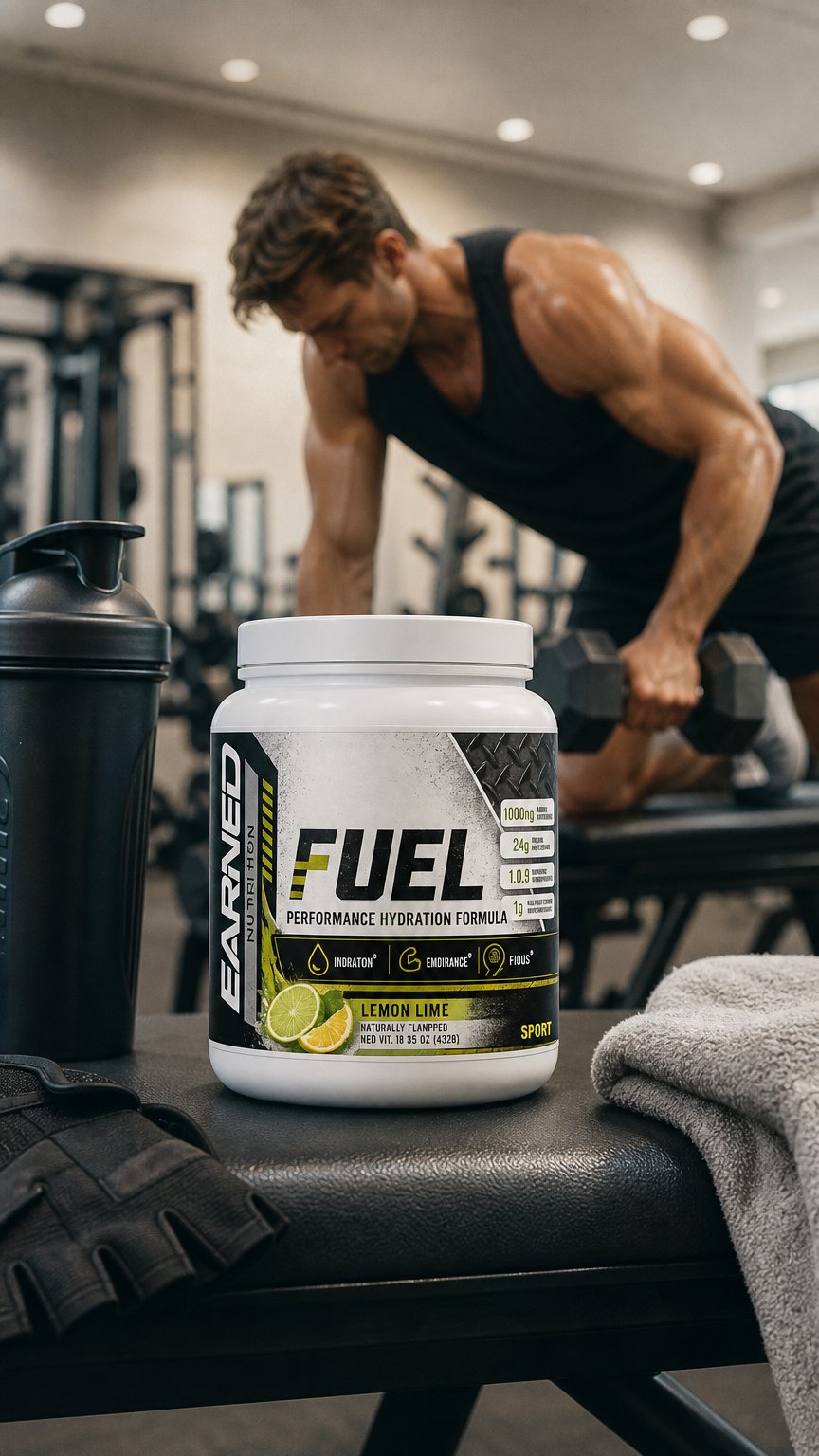AI product shot of EARNED FUEL — Performance Hydration