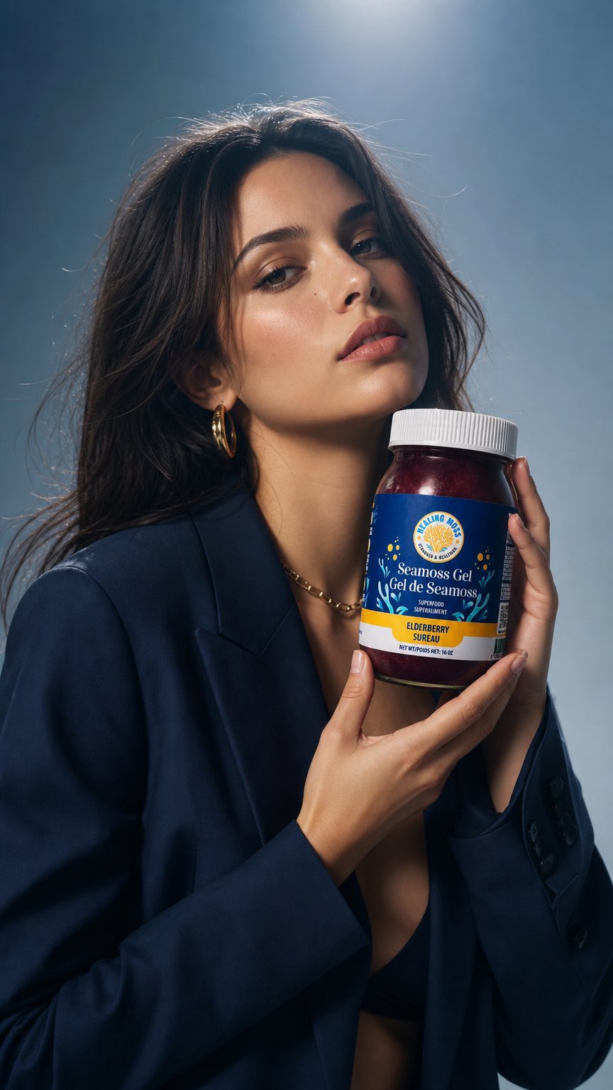 AI product shot of Elderberry Sea Moss Gel | Wildcrafted Sea Moss with Organic Elderberry, 16oz