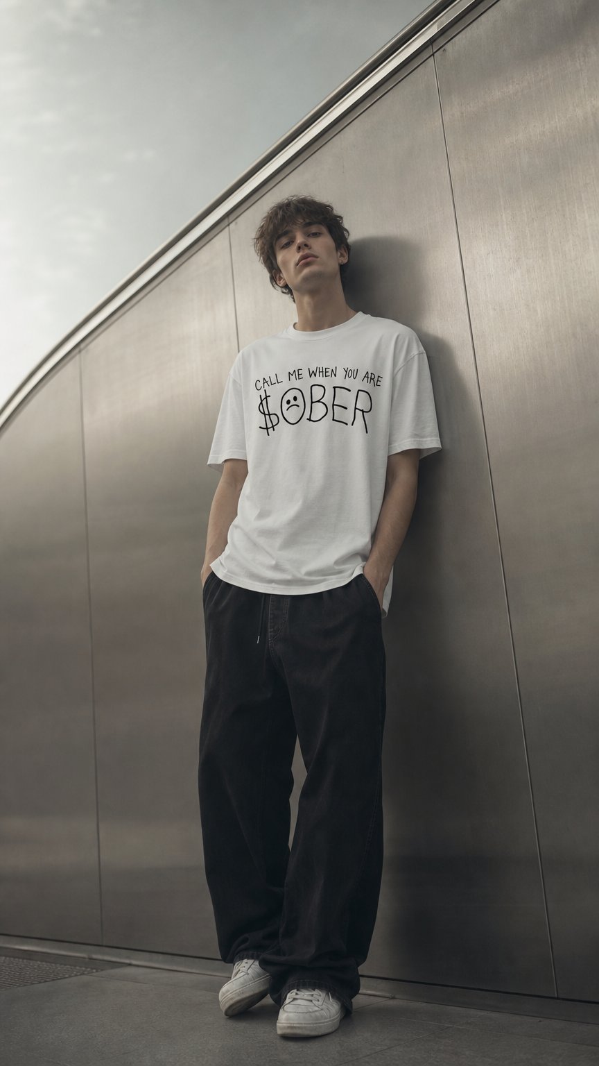 AI product shot of CALL ME WHEN YOU ARE $OBER BOXY DROP SHOULDER CROP T-SHIRT