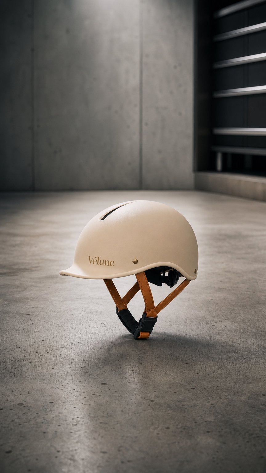 AI product shot of Vélune Sand — Stijlvolle fietshelm voor dames