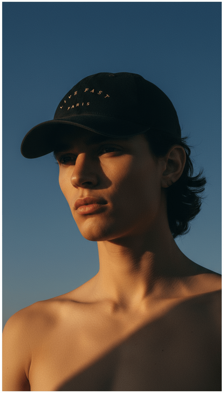 AI product shot of Live Fast Paris Cap