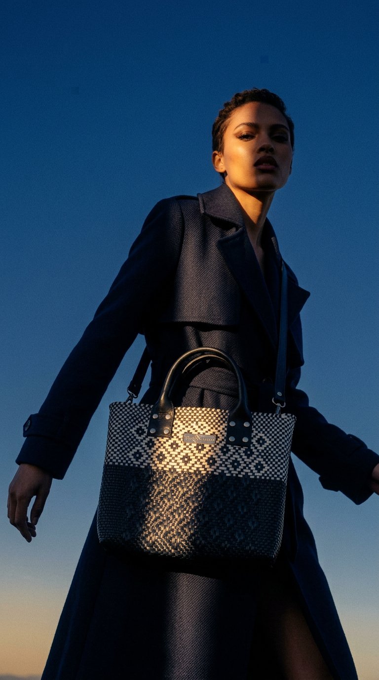 AI product shot of Tin Marin Black Large Woven Crossbody Bag - Black Leather