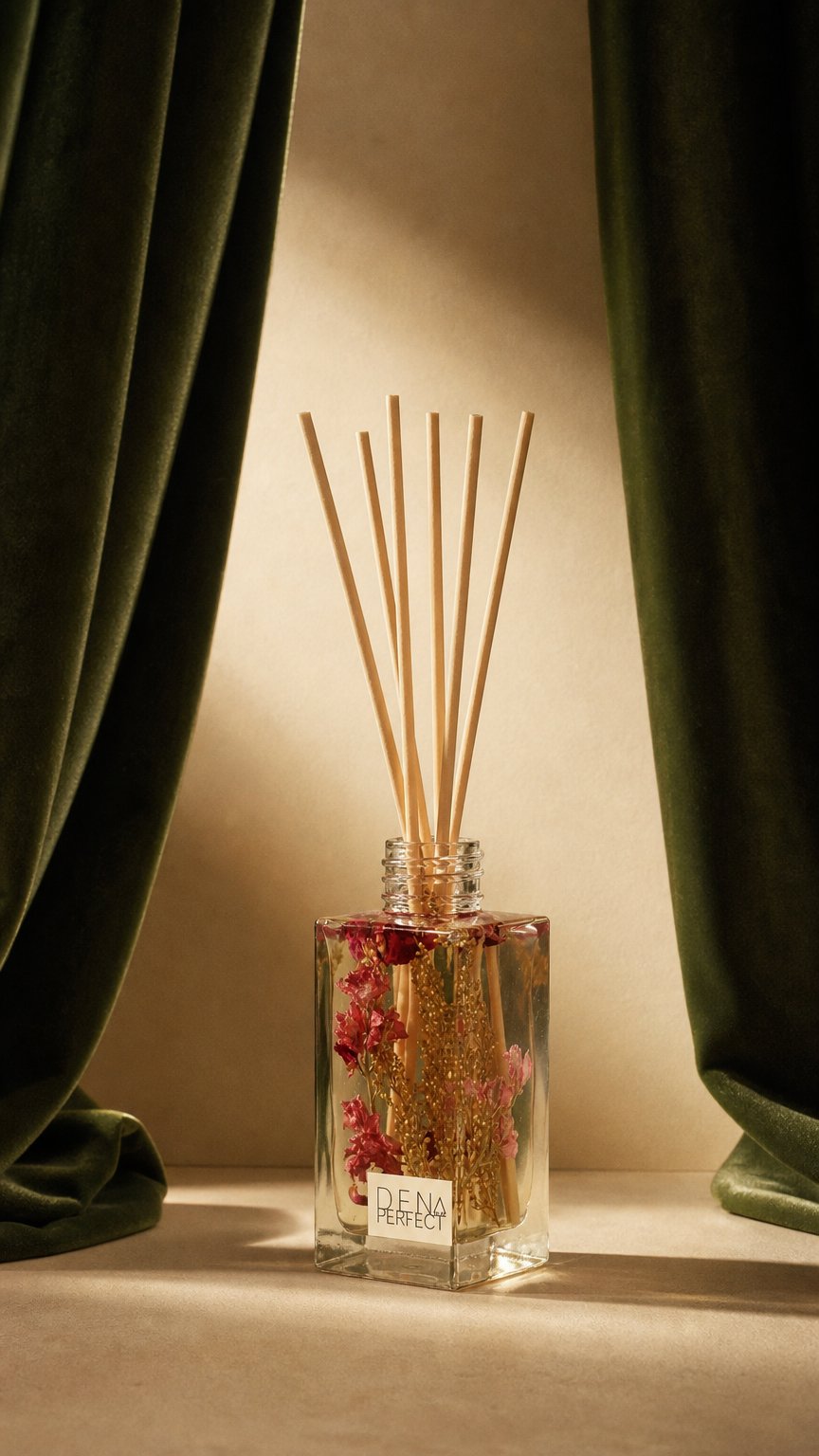 AI product shot of Rosewood Moss Reed Diffuser