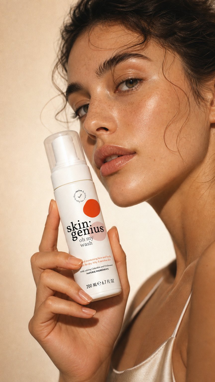 AI product shot of 'oh my wash' Gentle Foaming Face And Body Wash