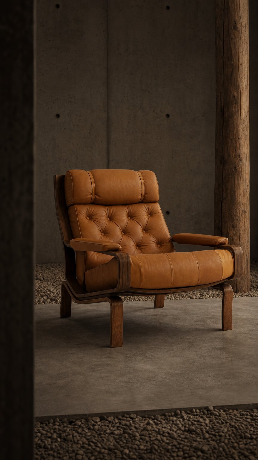 AI product shot of Leather Lounge Chair ‘Palermo’ by Pethrus Lindlöf, 1970