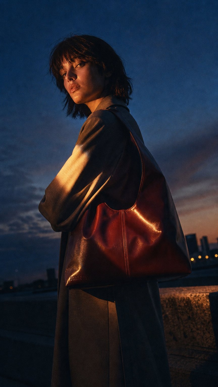 AI product shot of Leather Porter Bag - CHERRY