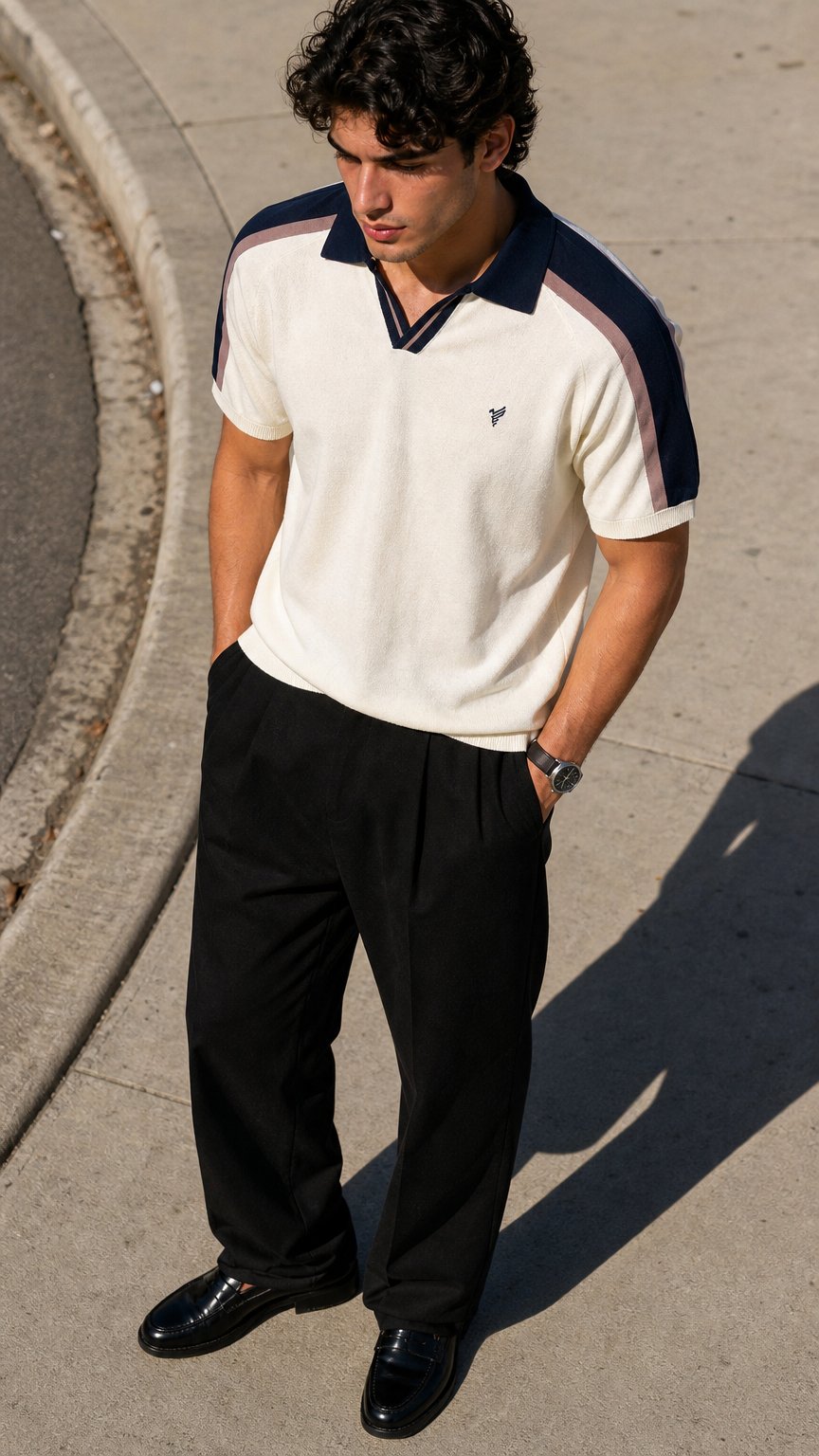 AI product shot of Cream Knitted Contrast POLO