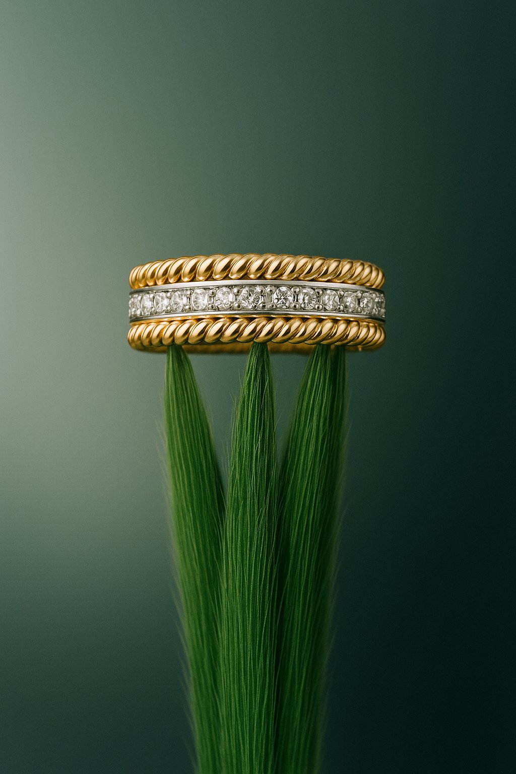 AI product shot of Tiffany Rope Two-row Ring in Yellow Gold and Platinum with Diamonds