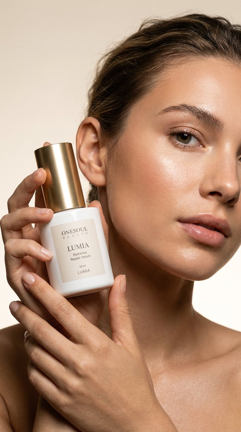 AI product shot of LUMIA — Sérum Iluminador y Reparador