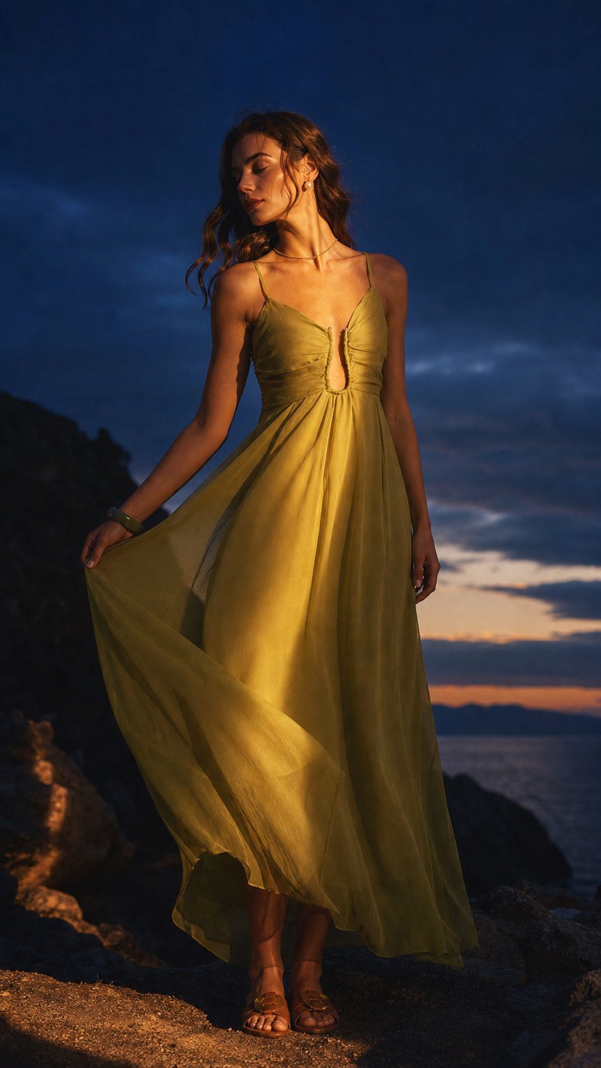 AI product shot of Aurora | Ruched Slip Maxi Dress