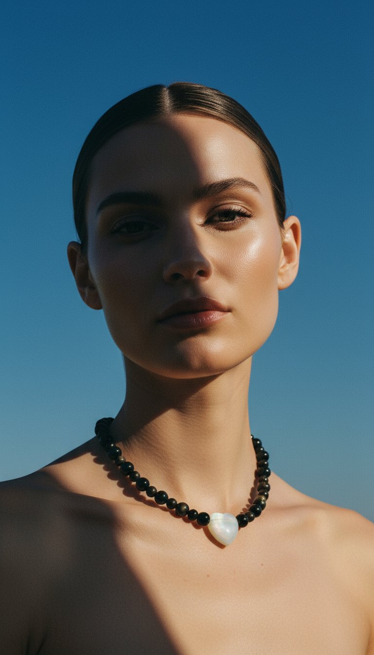 AI product shot of Obsidian Heart Necklace