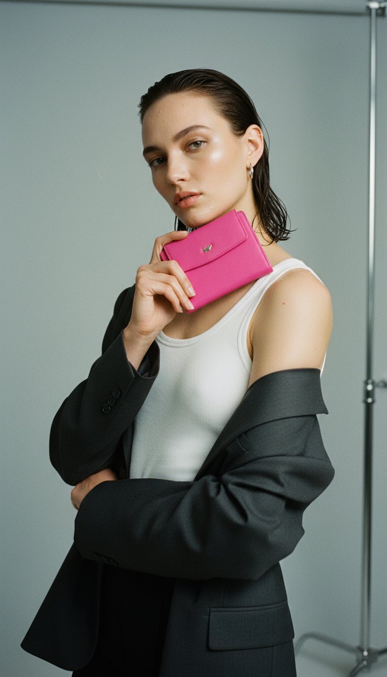 AI product shot of JOY RFID Geldbörse M 8CS pink