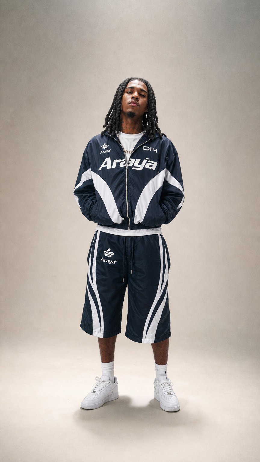 AI product shot of 3/4th Quarter Length "014" Navy Blue Short Set
