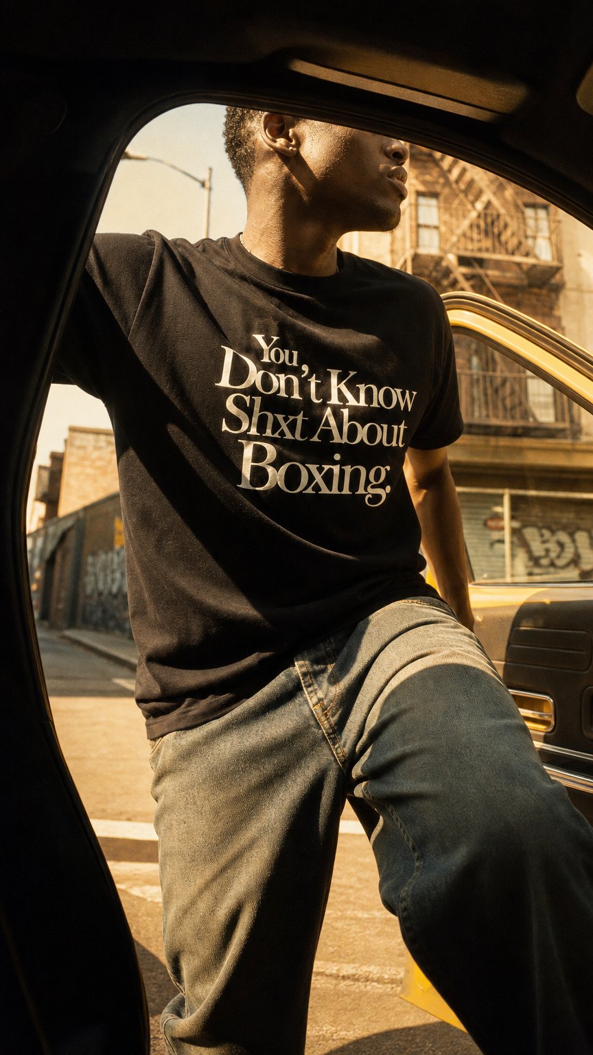 AI product shot of SVNTBOX YDKSAB SHIRT "YOU DONT KNOW SHXT ABOUT BOXING"