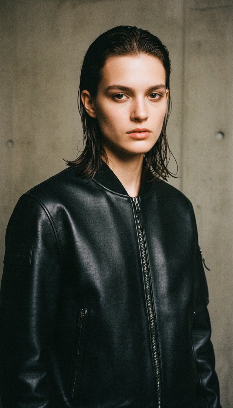 AI product shot of FALCON LEATHER AVIATOR JACKET BLACK