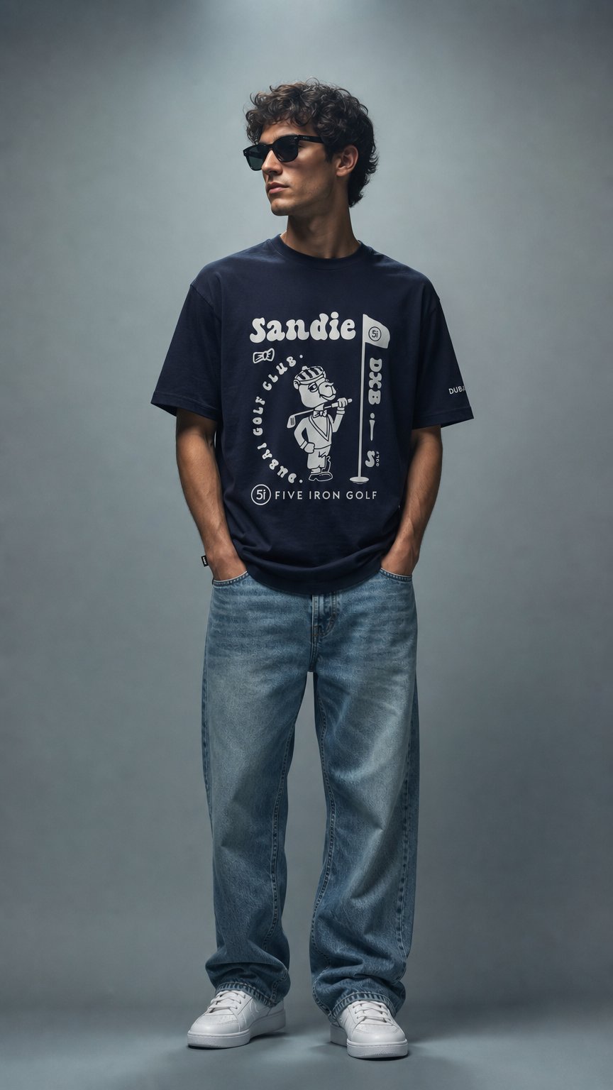 AI product shot of SANDIE X 5I CLUBHOUSE TEE (NIGHT)