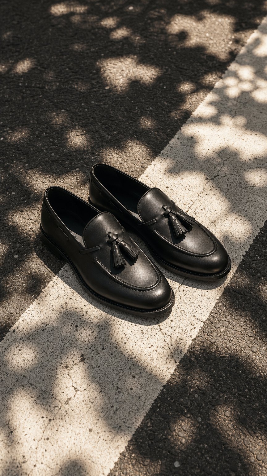 AI product shot of Mocassino Nero con Nappine in Pelle