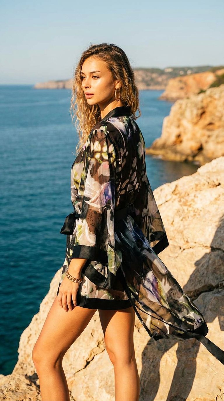 AI product shot of Marjolaine - Camille Seiden Kimono - Schwarz
