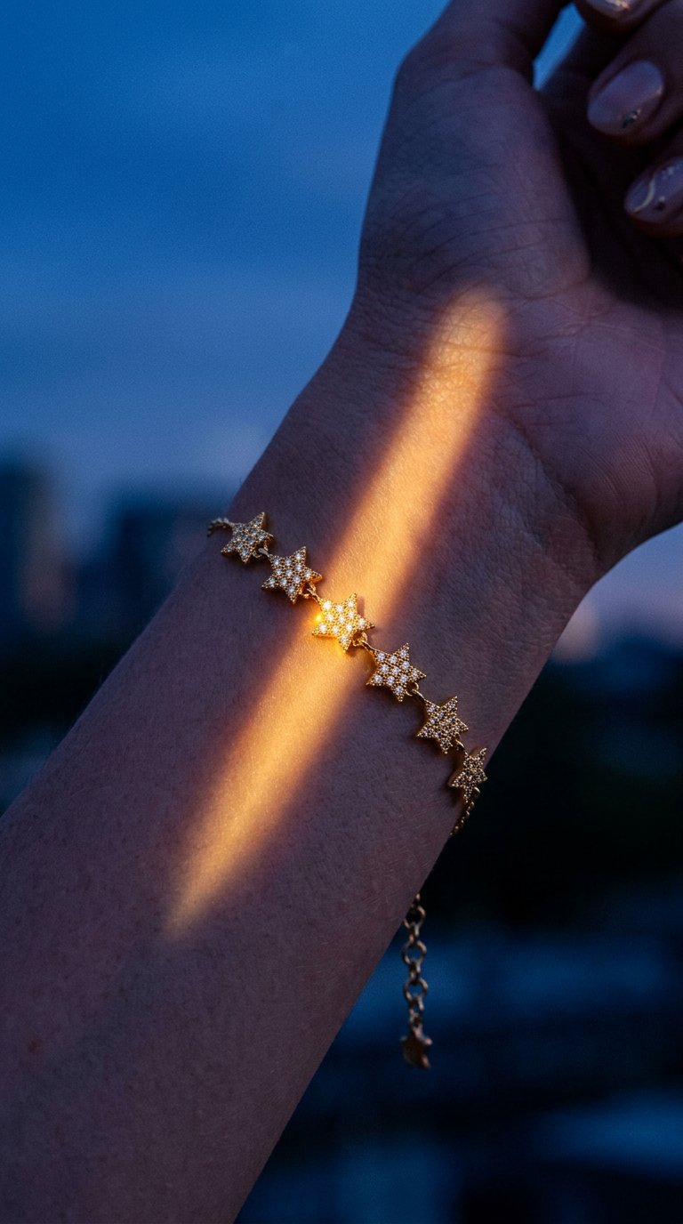 AI product shot of MISS MIMI 14k Yellow Gold 7 stars diamond bracelet