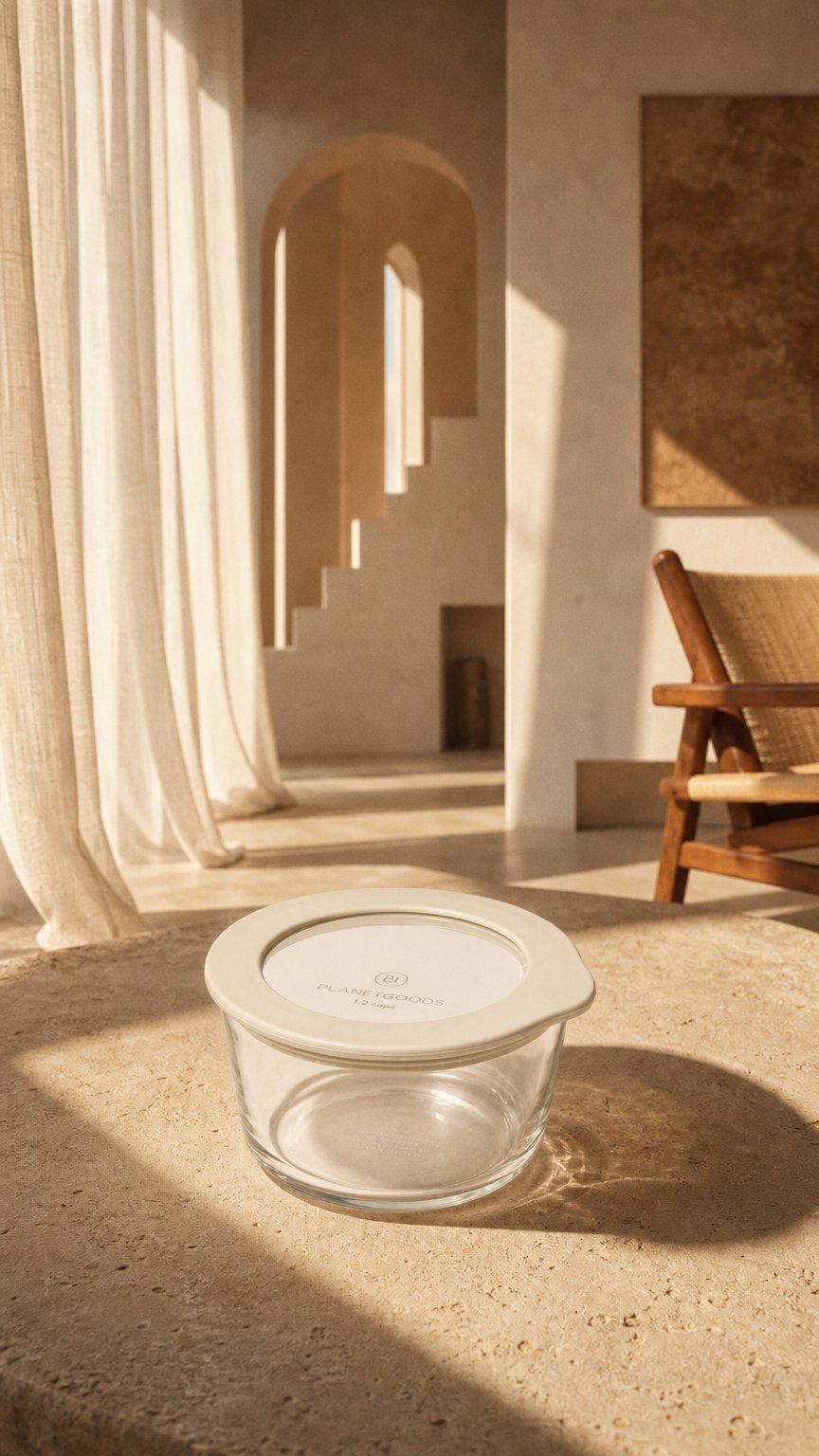 AI product shot of Round Glass Food Storage Container