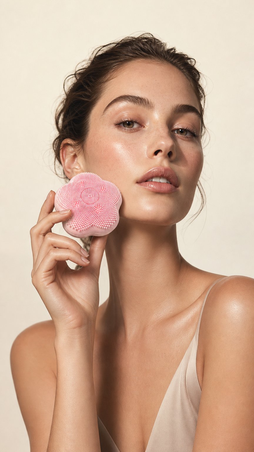 AI product shot of re-nu Smart Beauty Massaging Rotating Silicone Facial Cleansing Brush
