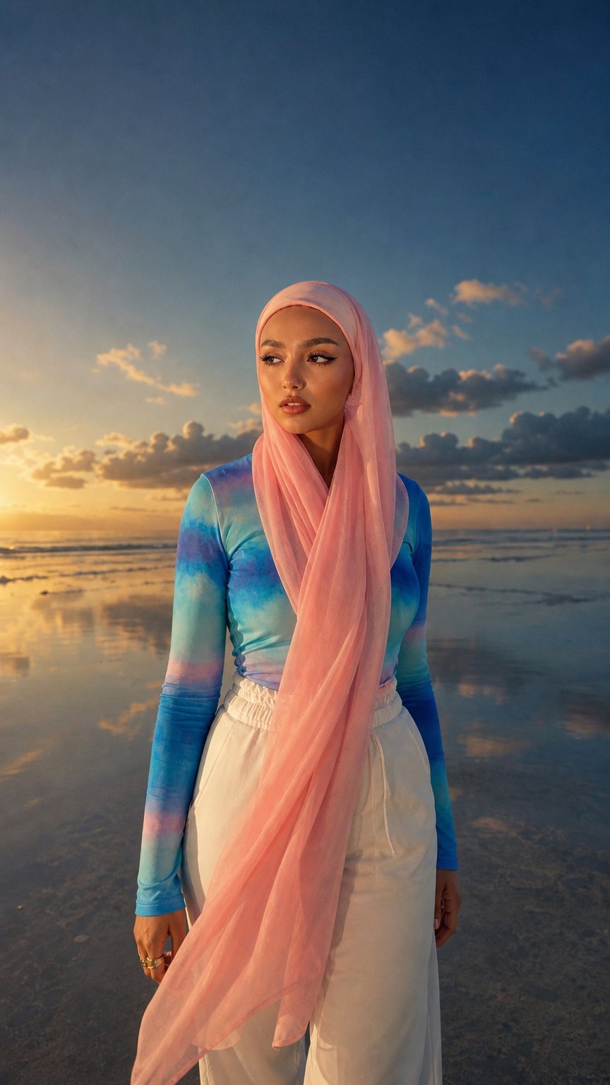 AI product shot of Swimming Hijab pink