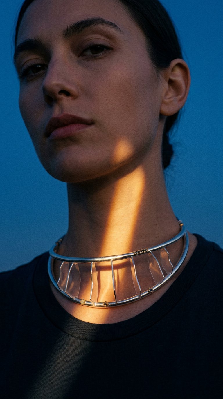 AI product shot of ‘Jupiter’ Sterling silver choker