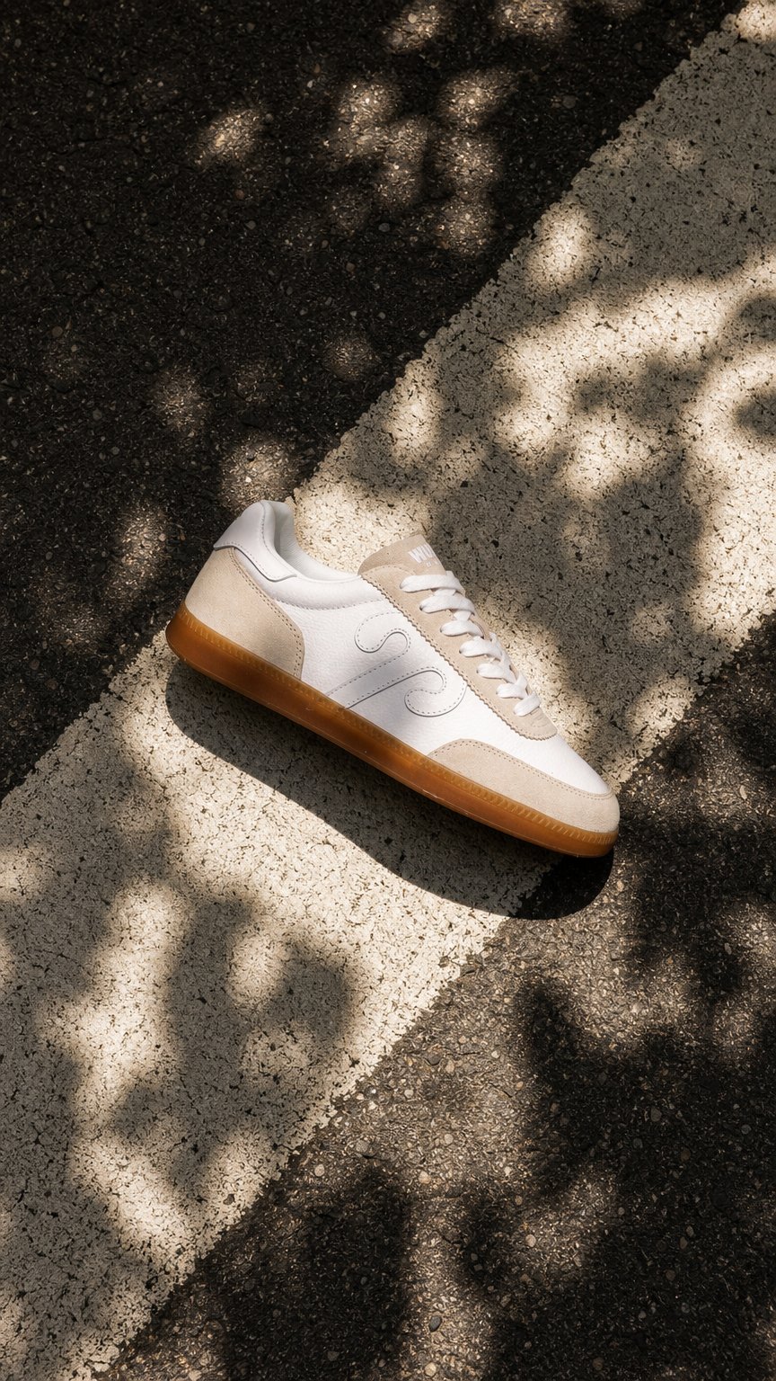 AI product shot of WUSHU Sneaker uomo bianca in pelle