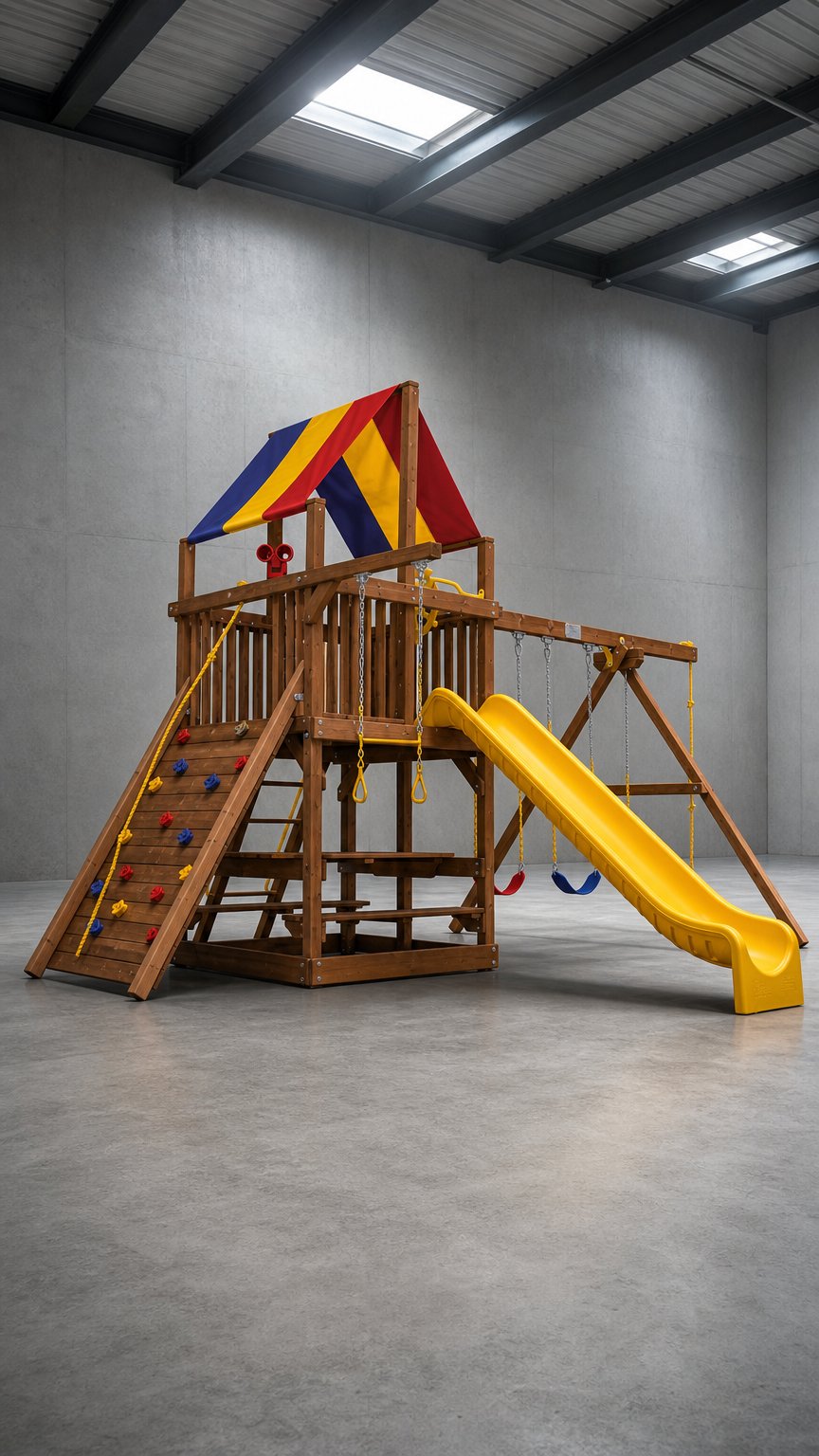 AI product shot of Sunshine Clubhouse Wood Swing Set Play System – Pkg II Feature Model (32A)