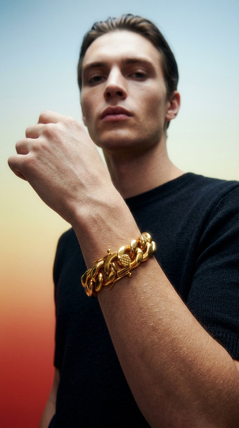 AI product shot of RUTH CURB CHAIN BRACELET - 12MM GOLD