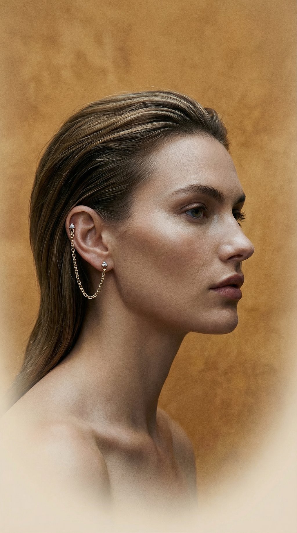 AI product shot of Waterfall Chain Trillion Double Piercing Earring