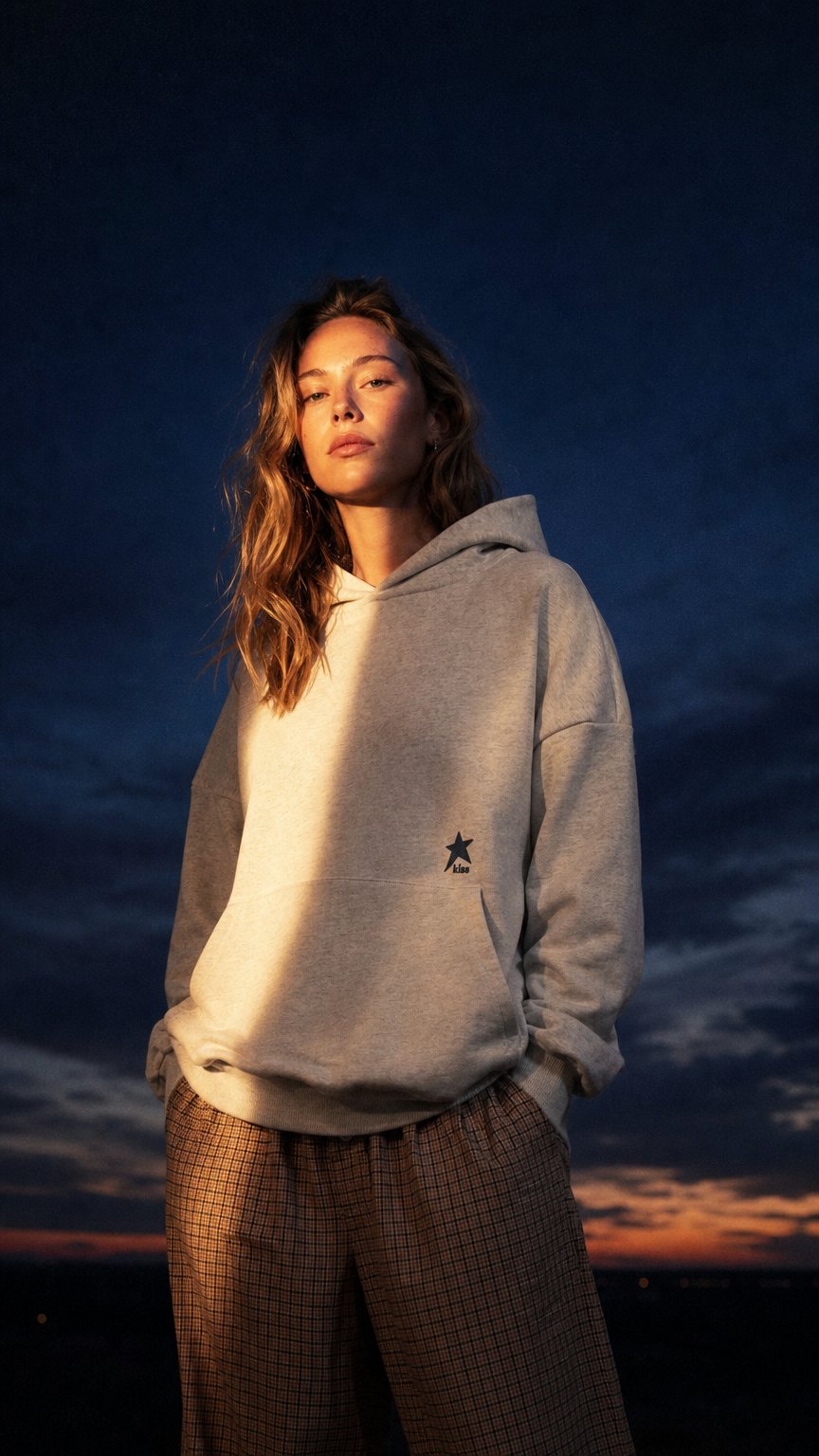 AI product shot of Day One Light Grey Hoodie