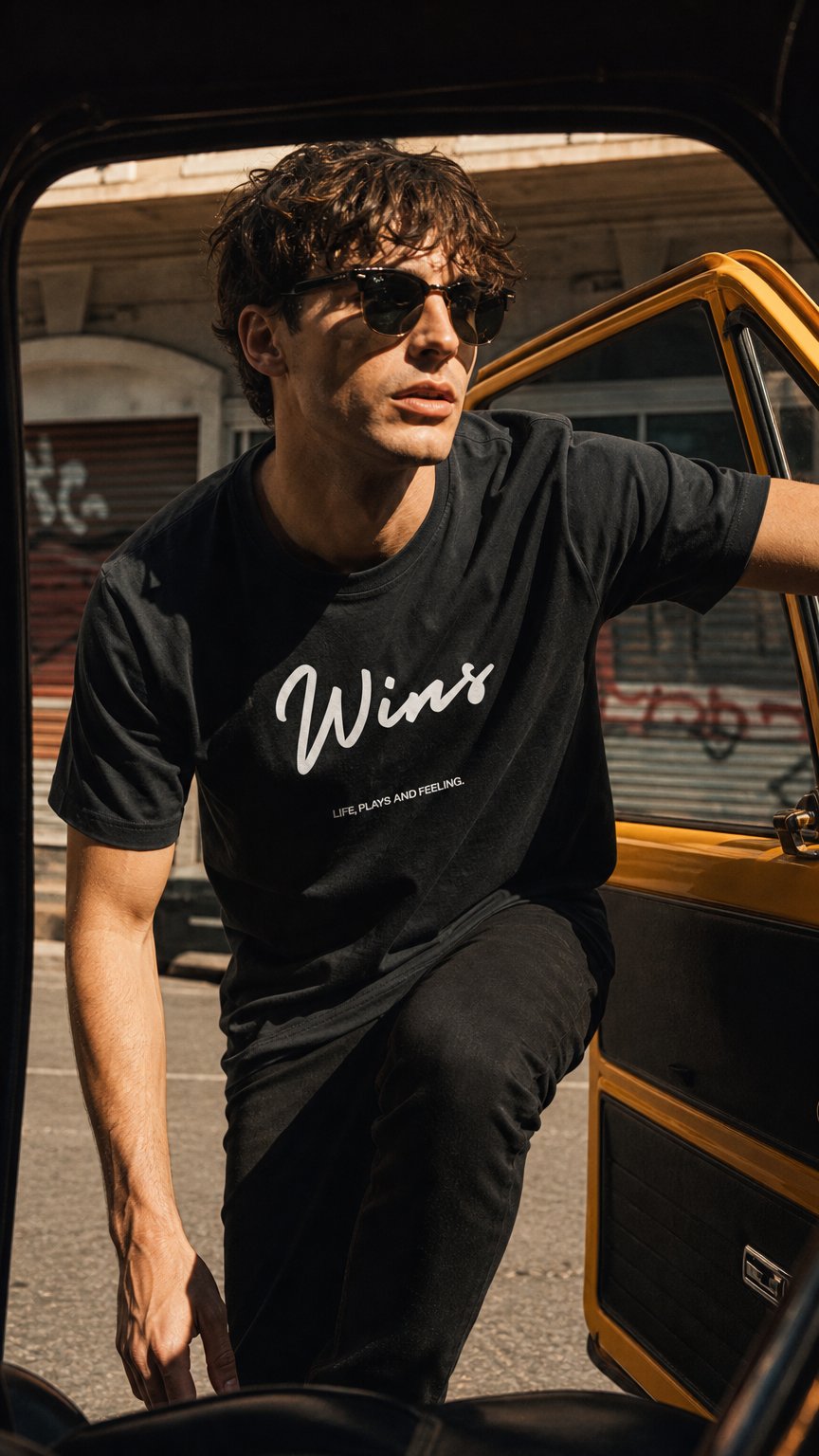 AI product shot of Wins Mens Graphic T-Shirt, In Black or White