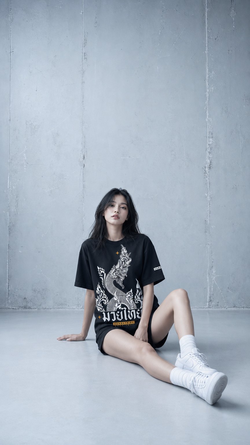 AI product shot of Cropped Drop Shoulder Boxy Fit Muay Thai Tee - NAK