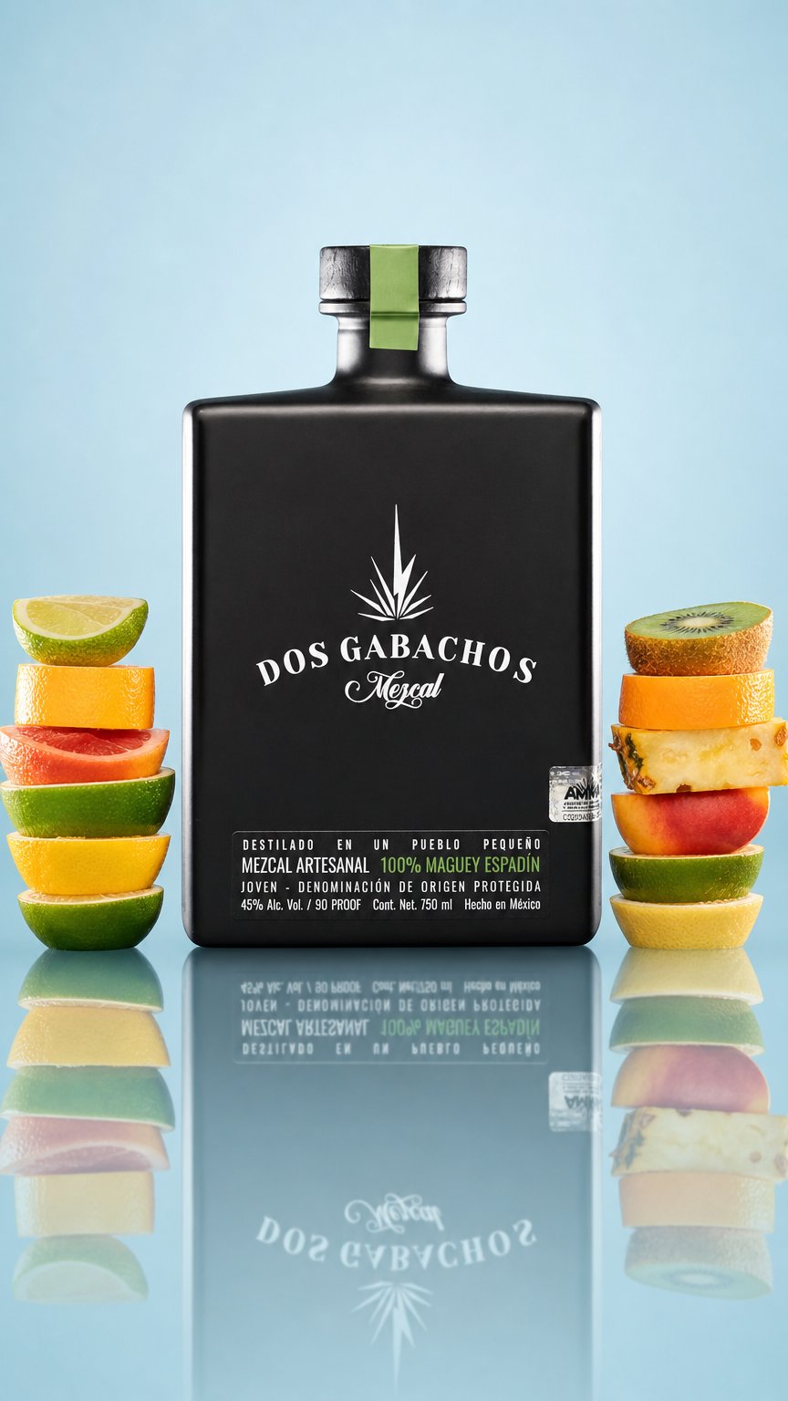 AI product shot of Dos Gabachos Flagship Espadín Mezcal
