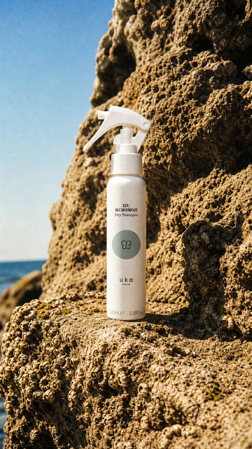 AI product shot of イズ クロモジ ドライシャンプー 100mL
