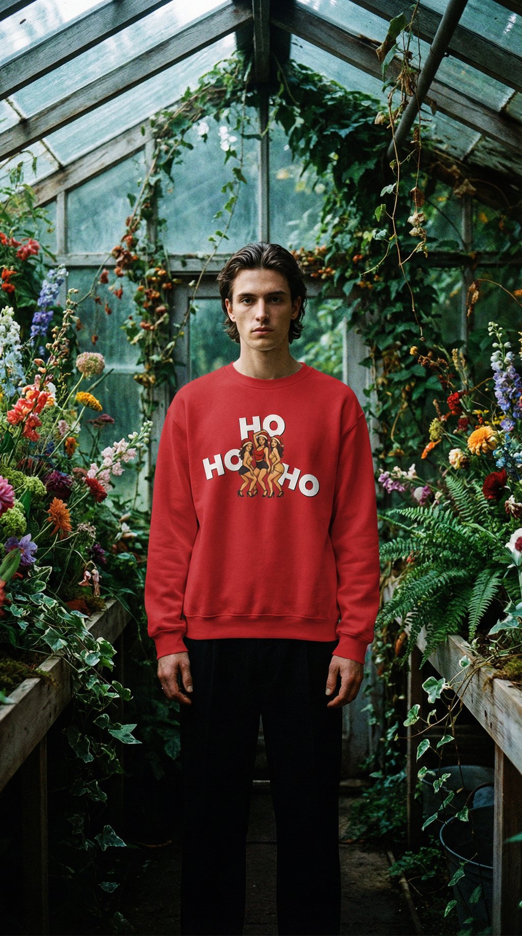 AI product shot of HO(E) HO(E) HO(E) CHRISTMAS SWEATER