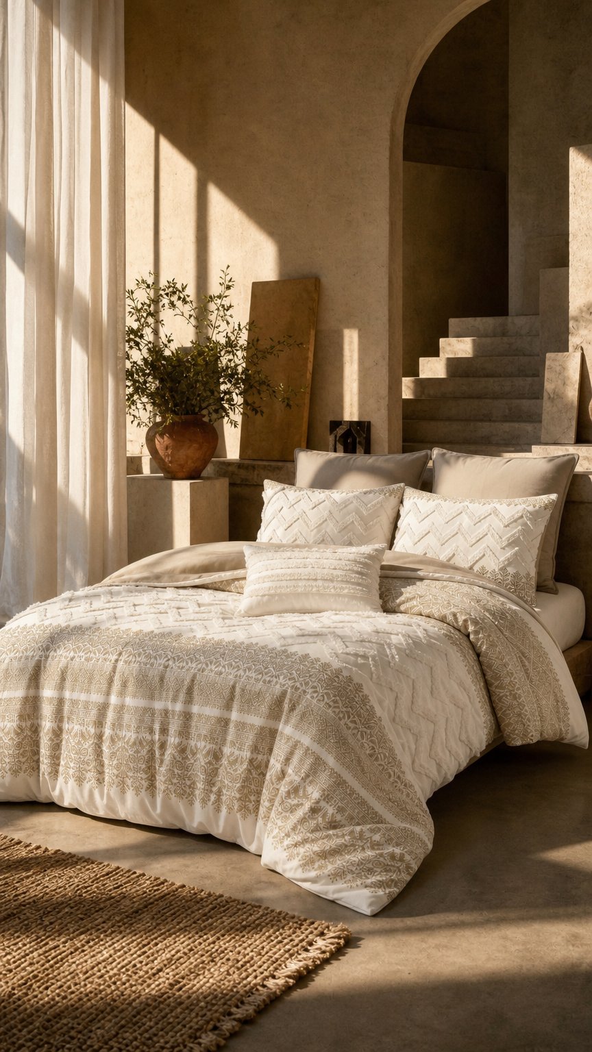 AI product shot of Mila 3-Piece Cotton Duvet Cover Set with Chenille Tufting