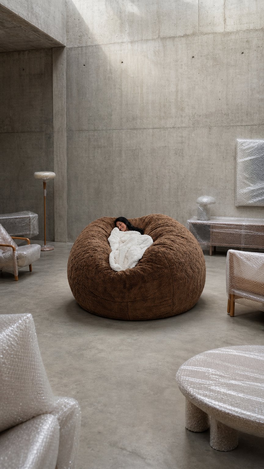 AI product shot of Giant 5ft Fluffy Faux Fur Bean Bag Cover without Filler