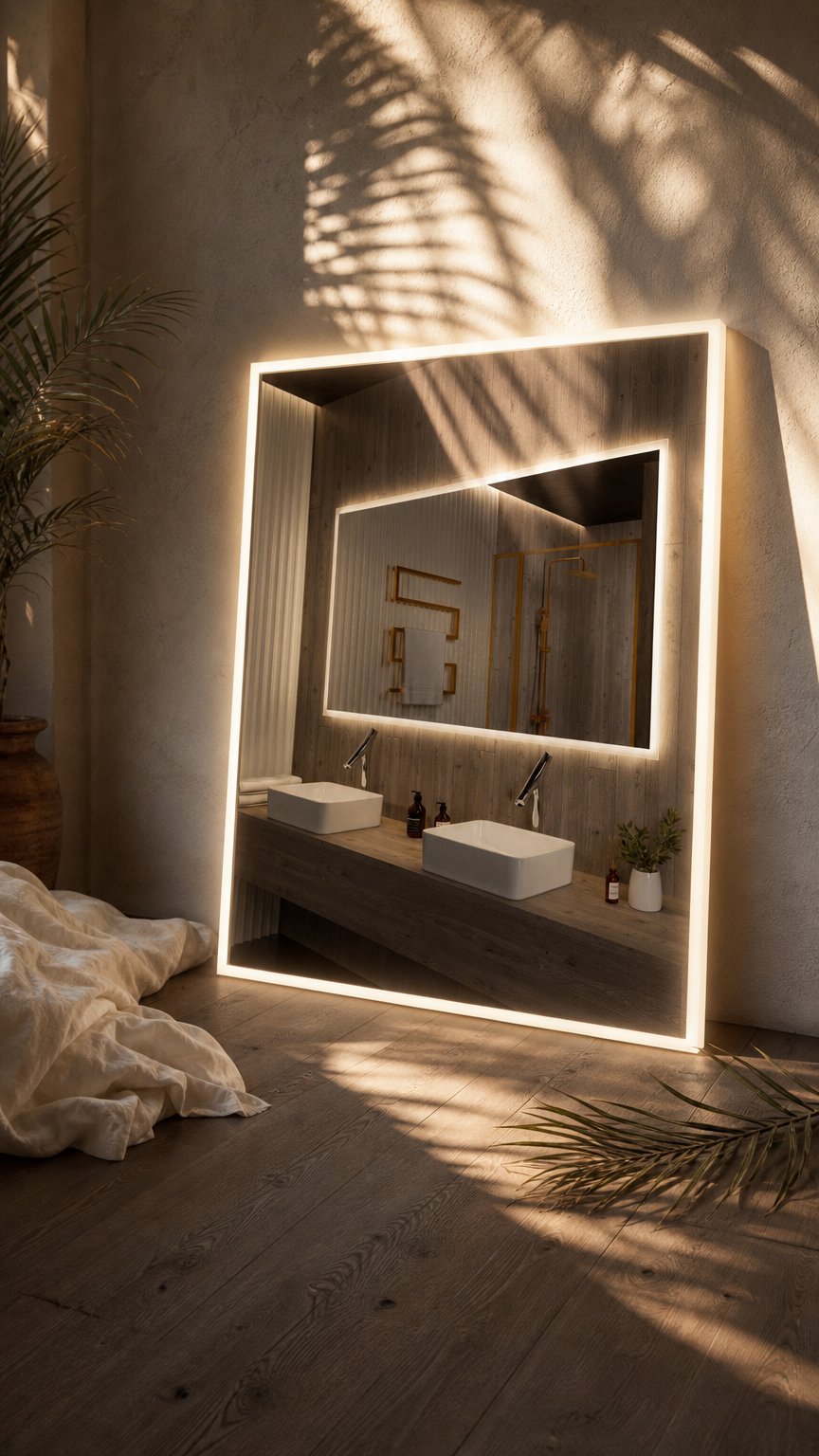 AI product shot of Dimmable Backlit Mirror Rectangle 85 X 40