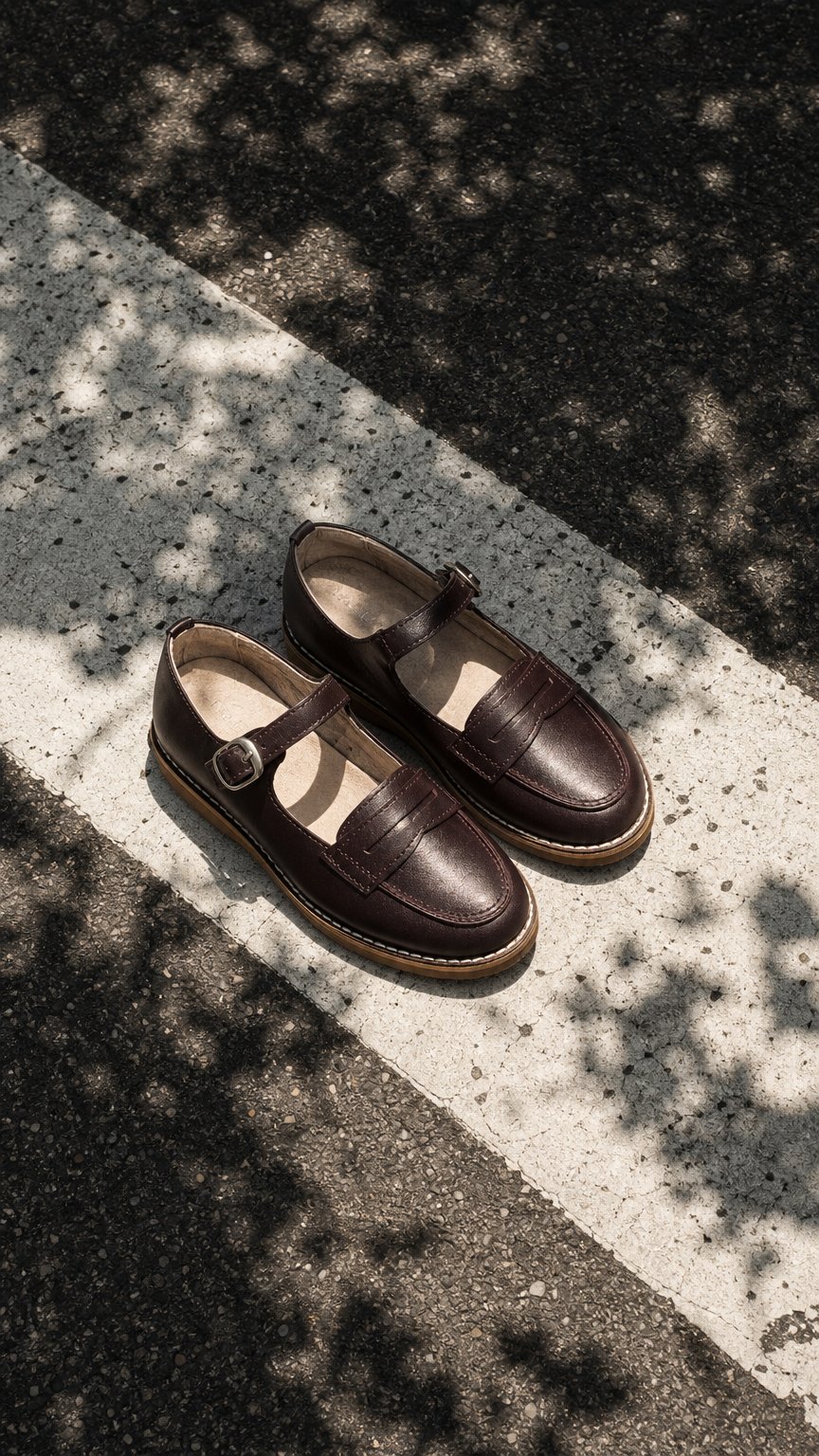 AI product shot of Don Louis Burgundy Penny School Mary Jane