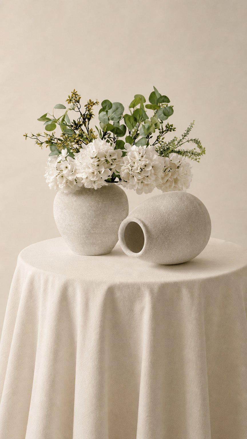 AI product shot of Faux Arrangement - Eucalyptus & White Hydrangea