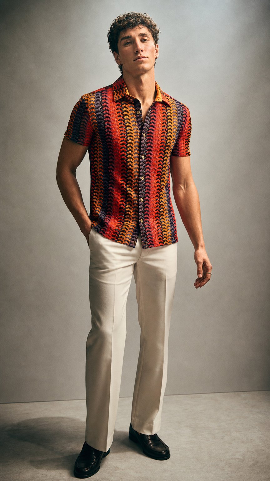 AI product shot of ST33LE Vertical Arrow Stripe Short Sleeve Shirt | Navy/Red