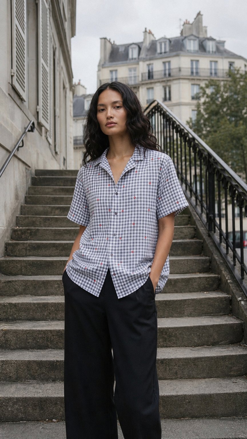 AI product shot of Mistari Shirt - Charcoal & Ivory Checks