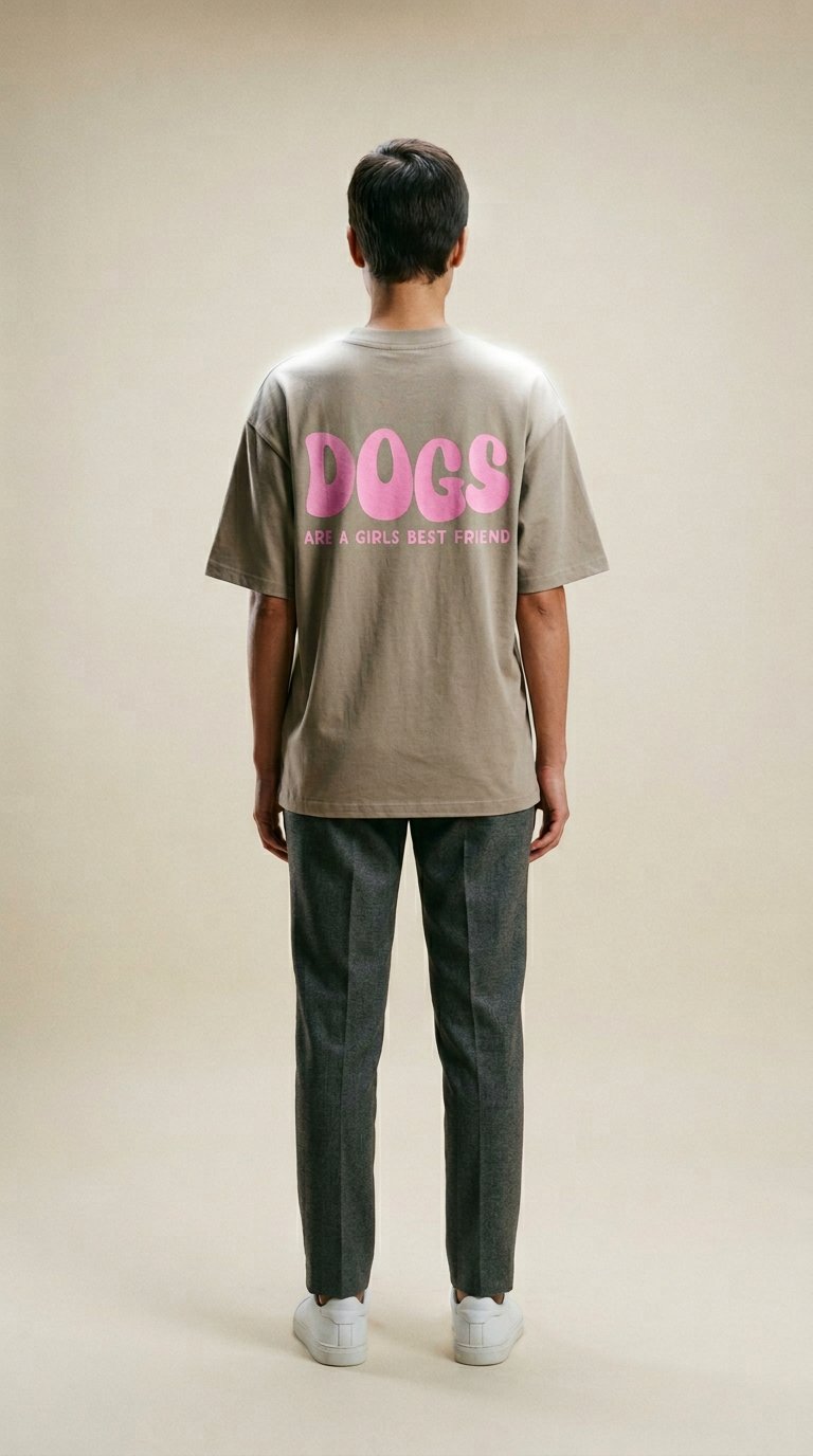 AI product shot of UNISEX T-SHIRT "DOGS ARE A GIRLS BEST FRIEND"