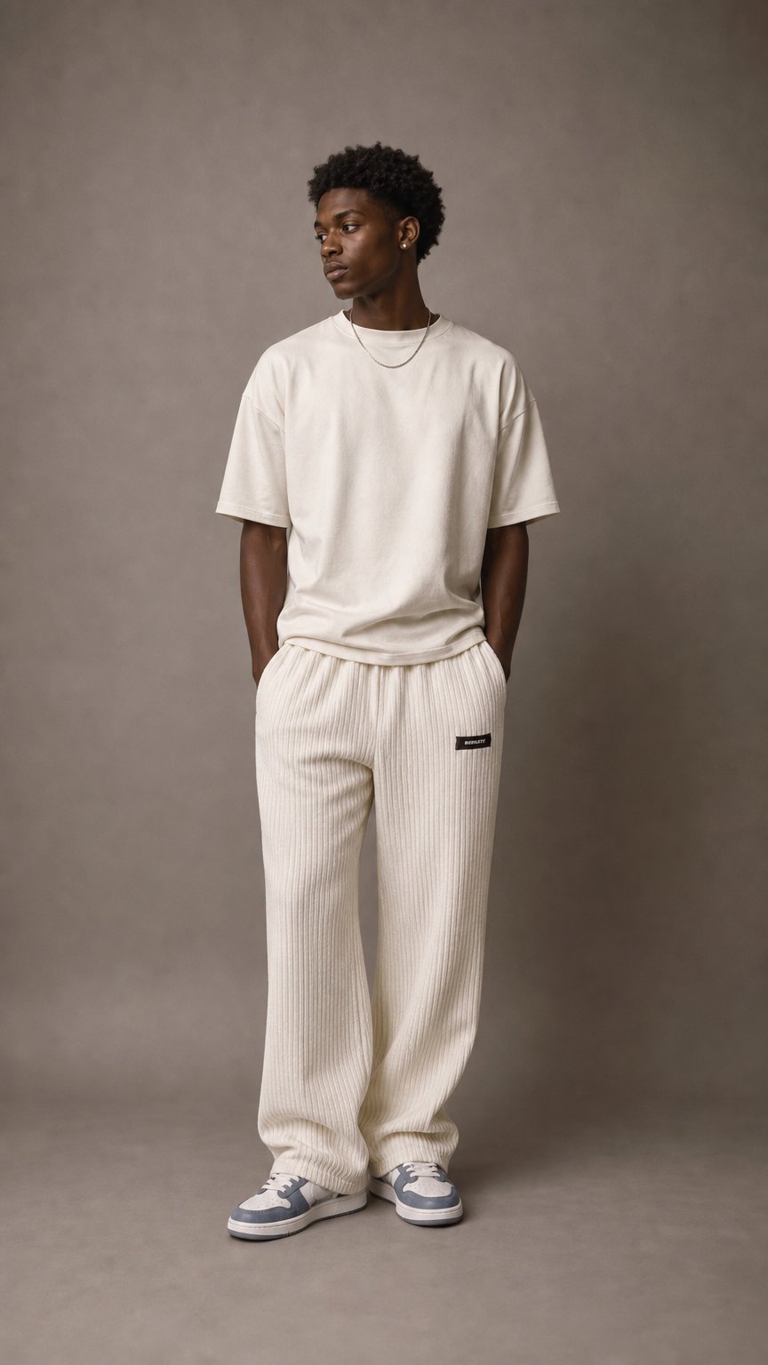 AI product shot of CORDUROY ELASTIC WAIST STRAIGHT LEG PANTS