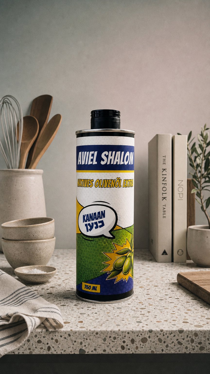 AI product shot of Canaan Olive Oil "Aviel-Shalom" 2026