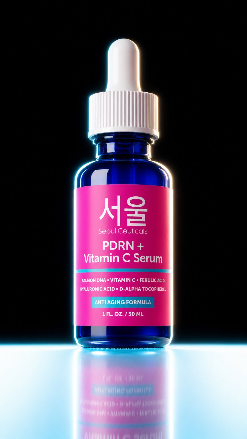 AI product shot of PDRN Salmon DNA Vitamin C E Ferulic Serum